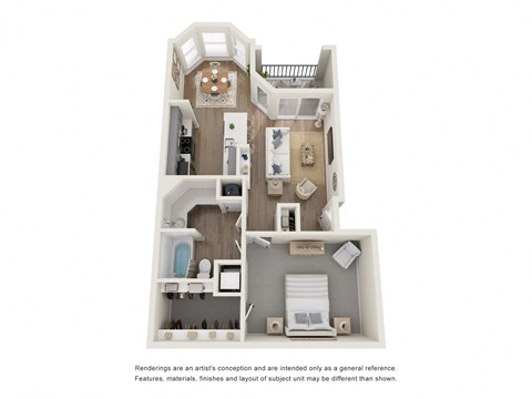 Floor plan for 1 bed, 1 bath, 747 sqft